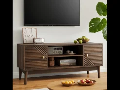 Móvel De Tv*Hauss Spole Móvel de TV em nogueira com 2 portas e arrumação aberta, estilo retro 110x40x48cm Castanho