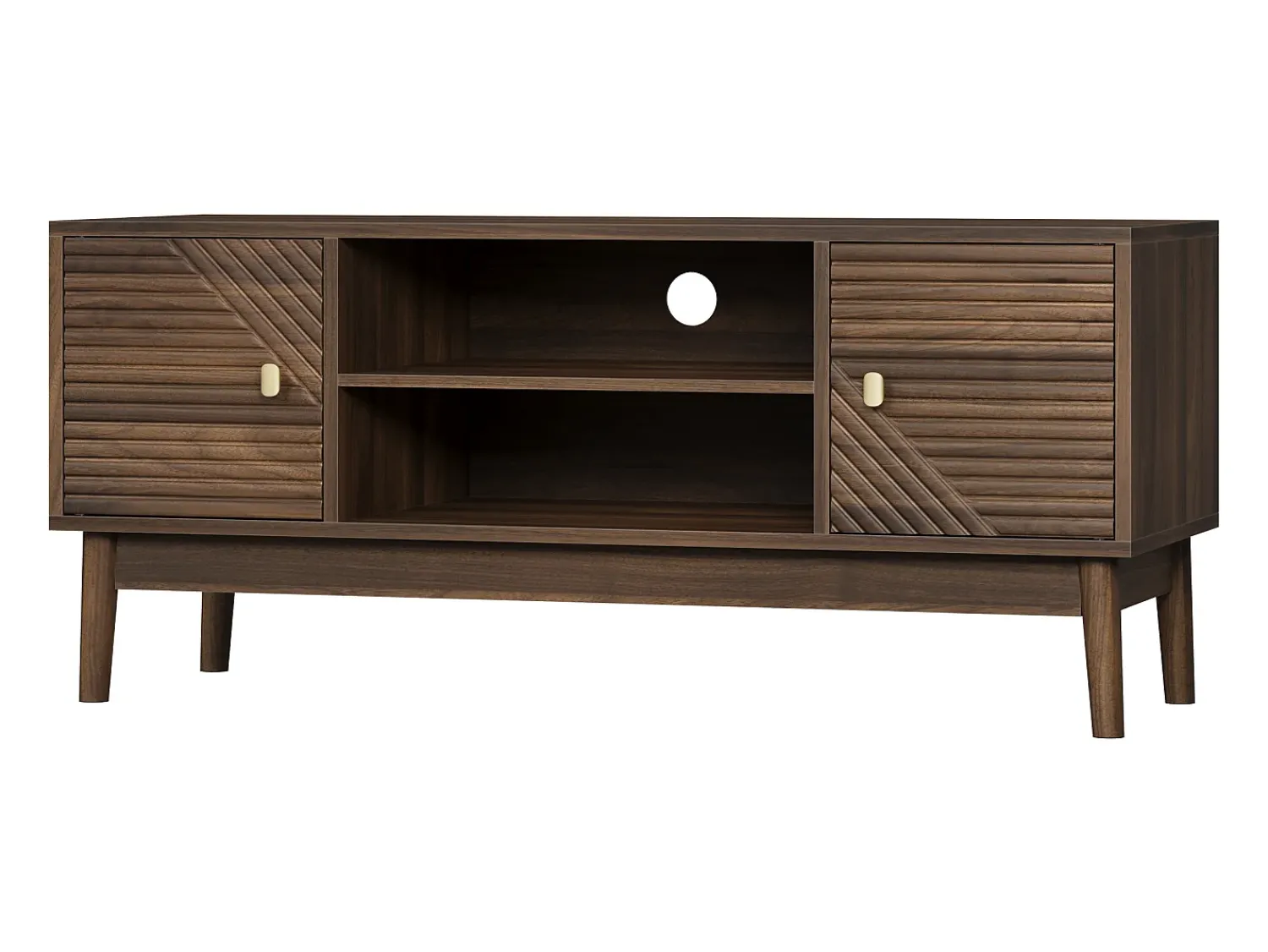 Móvel De Tv*Hauss Spole Móvel de TV em nogueira com 2 portas e arrumação aberta, estilo retro 110x40x48cm Castanho
