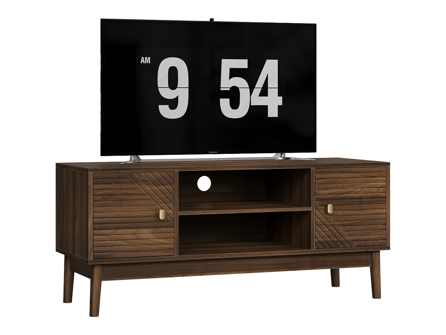 Móvel De Tv*Hauss Spole Móvel de TV em nogueira com 2 portas e arrumação aberta, estilo retro 110x40x48cm Castanho