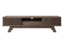 New Hauss Spole Móvel de TV em nogueira escura com 2 portas e 1 gaveta, design de porta de ripas de madeira 150x35x44cm Castanho