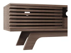 New Hauss Spole Móvel de TV em nogueira escura com 2 portas e 1 gaveta, design de porta de ripas de madeira 150x35x44cm Castanho