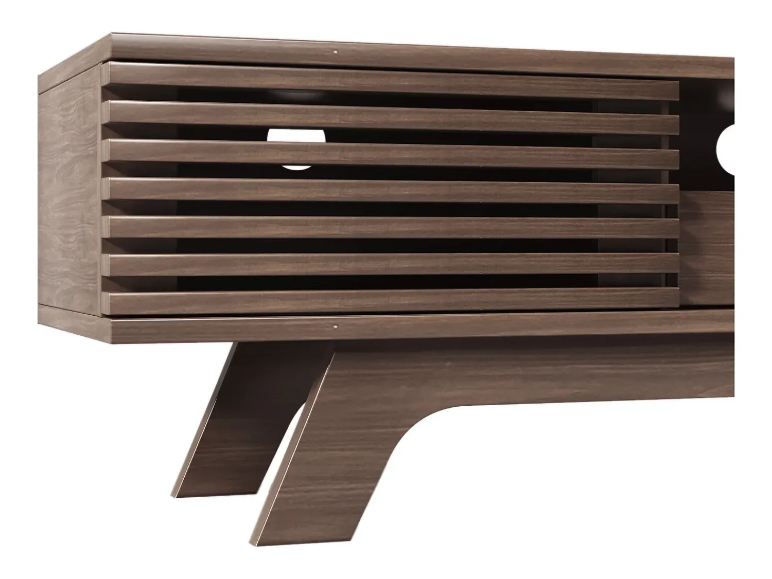 New Hauss Spole Móvel de TV em nogueira escura com 2 portas e 1 gaveta, design de porta de ripas de madeira 150x35x44cm Castanho