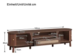 Móvel De Tv|Merax Móvel de TV em rattan - 165 x 37 x 46 cm - com 2 portas + 1 gaveta + prateleira - frente baixa - MDF - marrom Castanho