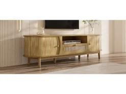 Móvel De Tv*Merax Móvel de TV em rattan - 165 x 37 x 46 cm - com 2 portas + 1 gaveta + prateleira - frente baixa - MDF - cor natural Natural claro