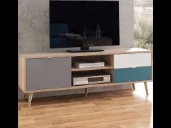 Móvel De Tv|Concept-Usine Móvel de TV Escandinavo 150cm PERAST Carvalho Sonoma com Arrumação e Porta - Estilo Escandinavo Castanho