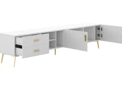 Discount ModernLuxe Móvel de TV escandinavo contemporâneo de 180 cm para TV de 75" - 2 gavetas e 3 compartimentos - Branco