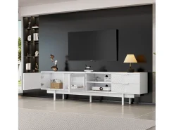 Sale Móvel de TV estilo boêmio com espaço de armazenamento, portas de armário minimalistas, 200 x 40 x 51 cm, Branco