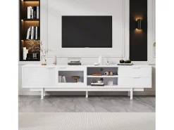 Sale Móvel de TV estilo boêmio com espaço de armazenamento, portas de armário minimalistas, 200 x 40 x 51 cm, Branco
