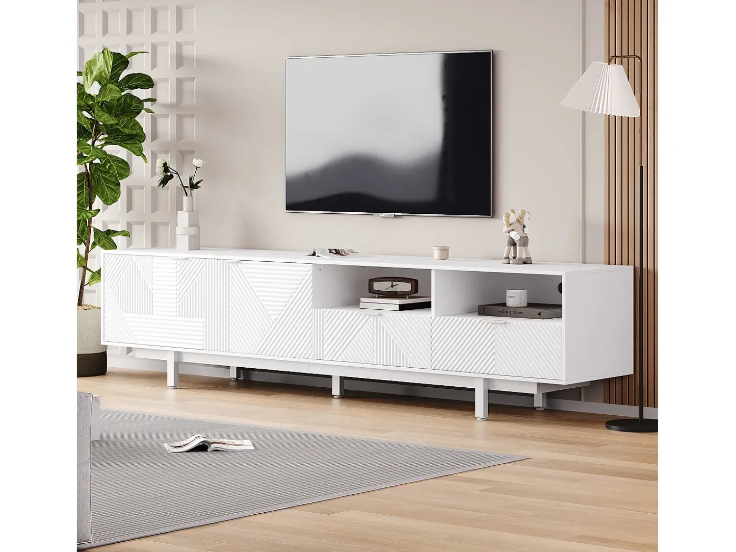 Móvel De Tv*Merax Móvel de TV estilo boêmio com 2 portas e 2 gavetas - 200 x 40 x 51 cm - Aglomerado - para sala de jantar - Branco