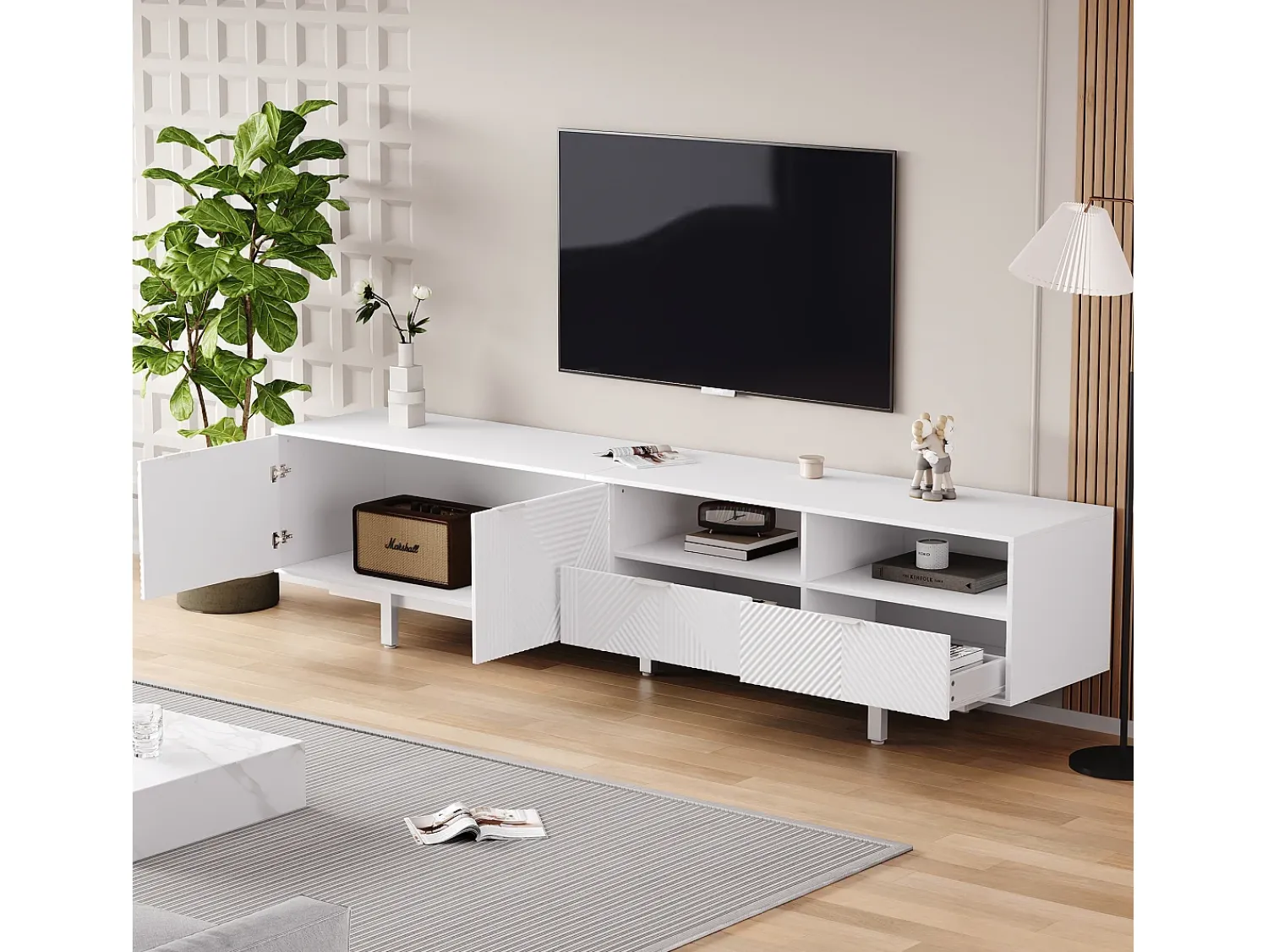 Móvel De Tv*Merax Móvel de TV estilo boêmio com 2 portas e 2 gavetas - 200 x 40 x 51 cm - Aglomerado - para sala de jantar - Branco