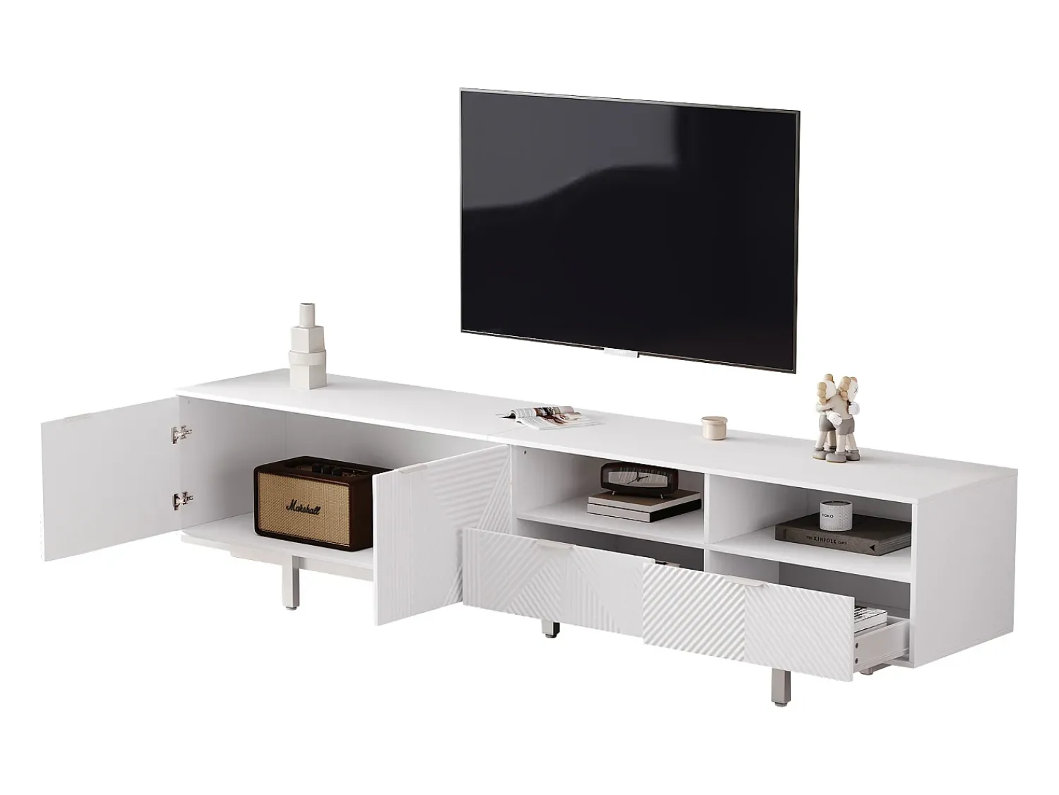 Móvel De Tv*Merax Móvel de TV estilo boêmio com 2 portas e 2 gavetas - 200 x 40 x 51 cm - Aglomerado - para sala de jantar - Branco