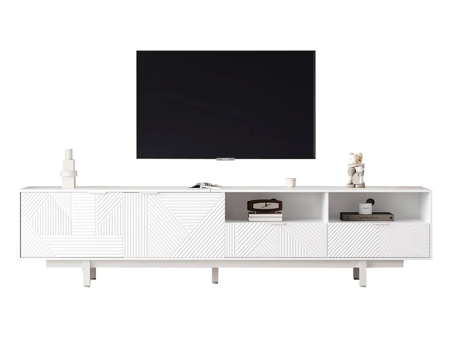 Móvel De Tv*Merax Móvel de TV estilo boêmio com 2 portas e 2 gavetas - 200 x 40 x 51 cm - Aglomerado - para sala de jantar - Branco