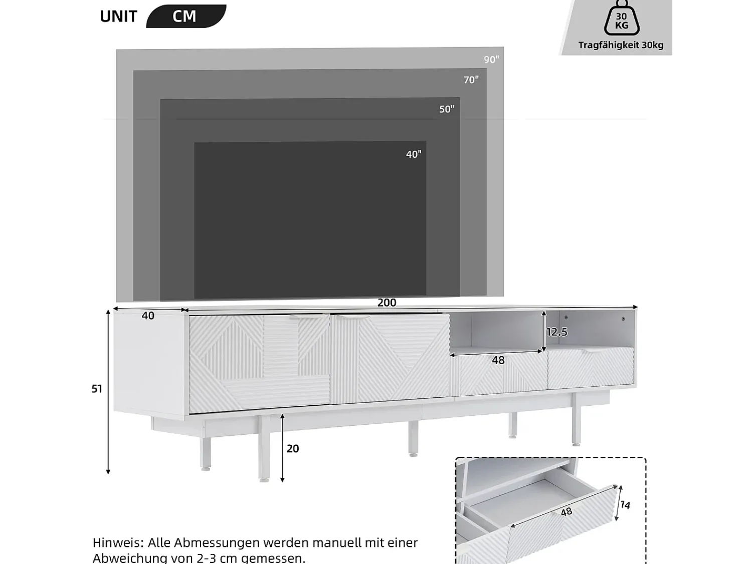 Móvel De Tv*Merax Móvel de TV estilo boêmio com 2 portas e 2 gavetas - 200 x 40 x 51 cm - Aglomerado - para sala de jantar - Branco