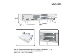 Móvel de TV estilo boêmio com espaço de armazenamento, portas de armário minimalistas, 200 x 40 x 51 cm, Branco
