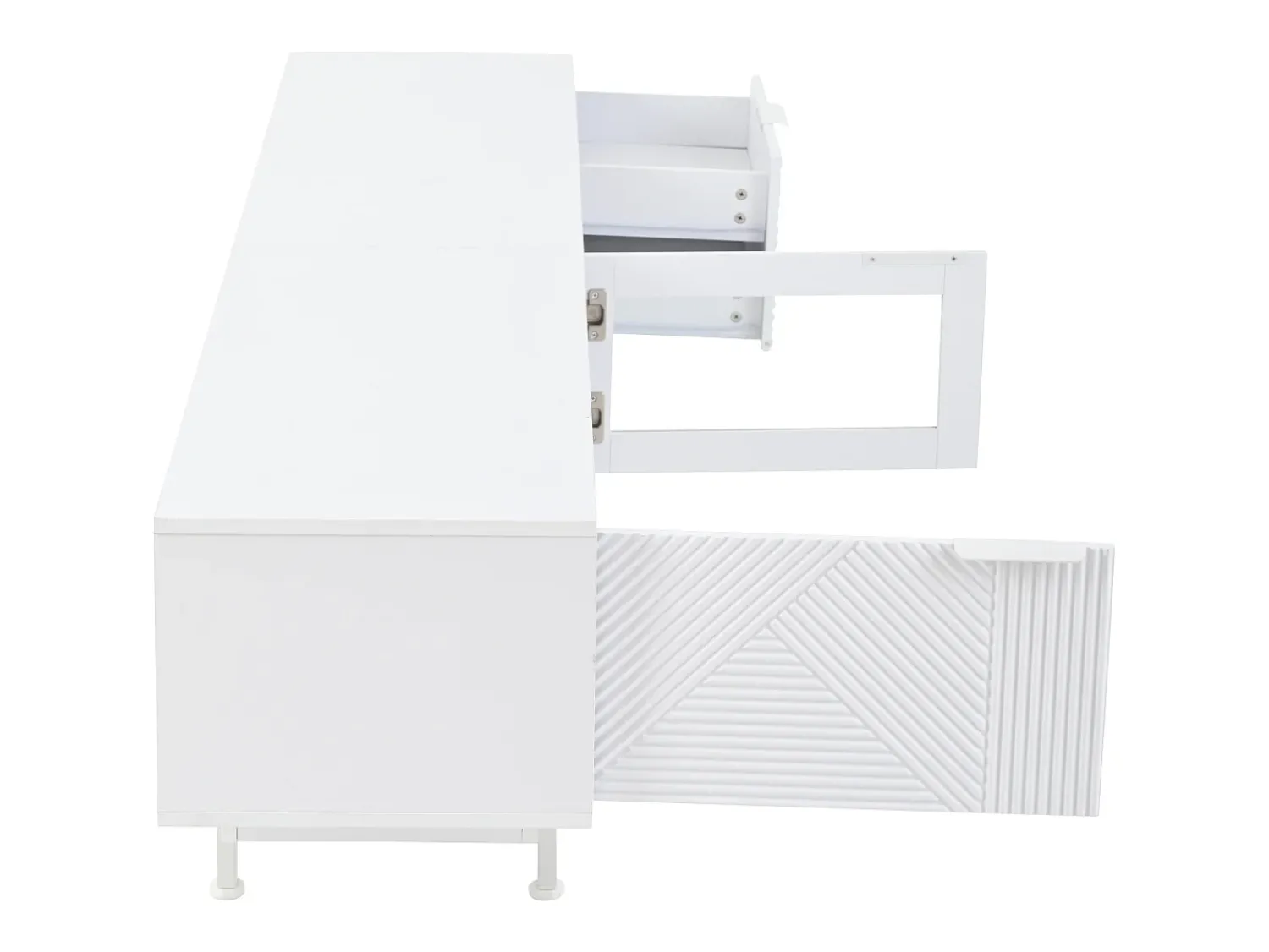 Móvel de TV estilo boêmio com espaço de armazenamento, portas de armário minimalistas, 200 x 40 x 51 cm, Branco