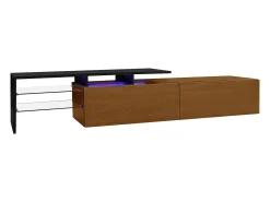 Móvel de TV, estiloso e elegante, com visual preto/madeira, prateleiras de vidro e iluminação LED. Espaço de armazenamento prático. Natural escuro