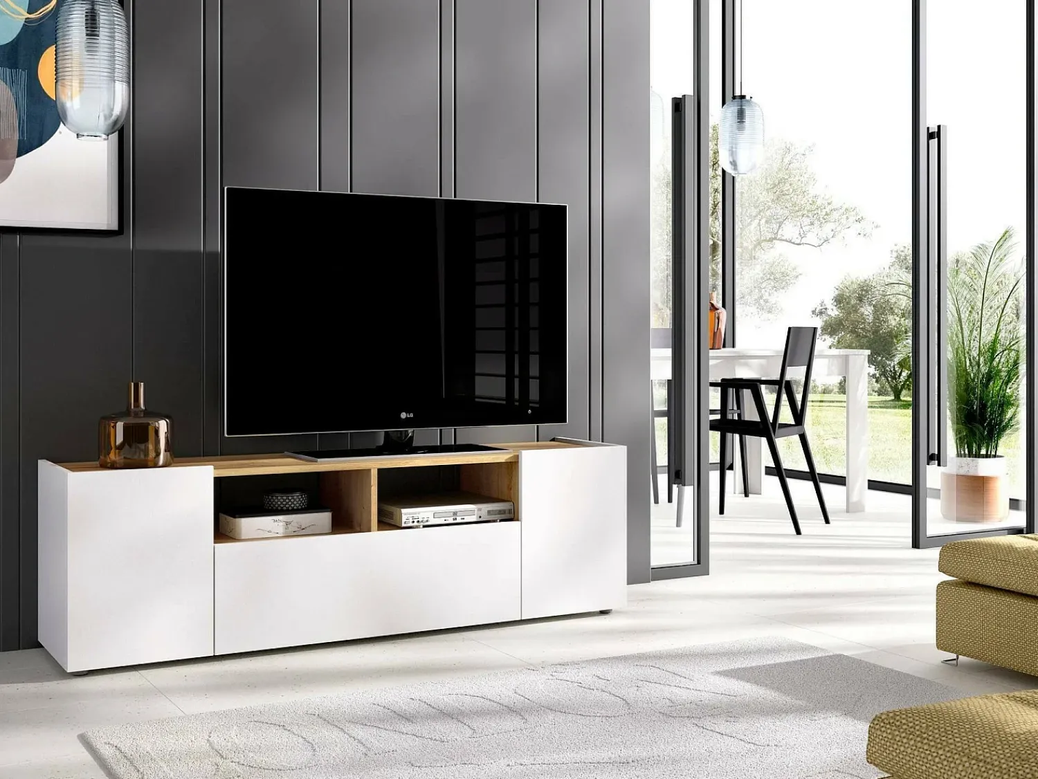 Móvel De Tv|Dmora Móvel de TV Etna, Aparador baixo da sala, Aparador da sala para televisão, 142x35h44 cm, e Carvalho Nó Branco