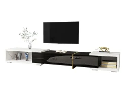Móvel De Tv*Merax Móvel de TV extensível com 3 portas - 140/260 x 40 x 30 cm - Efeito mármore - MDF - brilhante + branco Preto