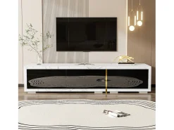 Móvel De Tv*Merax Móvel de TV extensível com 3 portas - 140/260 x 40 x 30 cm - Efeito mármore - MDF - brilhante + branco Preto