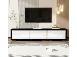 Merax Móvel de TV extensível e giratório com 3 portas - 140/260 x 40 x 30 cm - Efeito mármore - MDF - + branco^ Móvel De Tv