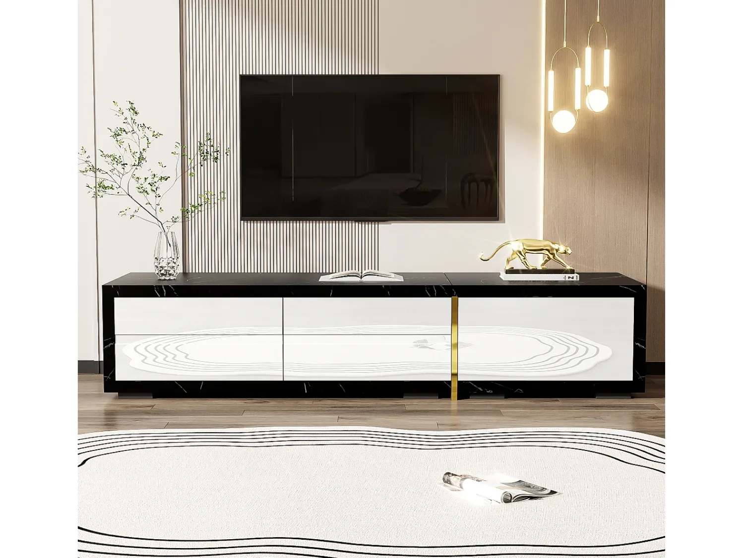 Merax Móvel de TV extensível e giratório com 3 portas - 140/260 x 40 x 30 cm - Efeito mármore - MDF - + branco^ Móvel De Tv