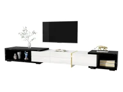Merax Móvel de TV extensível e giratório com 3 portas - 140/260 x 40 x 30 cm - Efeito mármore - MDF - + branco^ Móvel De Tv