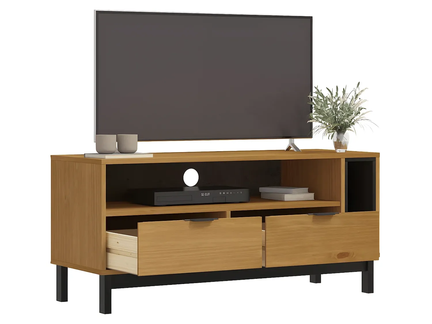 Móvel De Tv| Móvel de TV FLAM 110x40x50 cm madeira de pinho maciça PT650915 Castanho