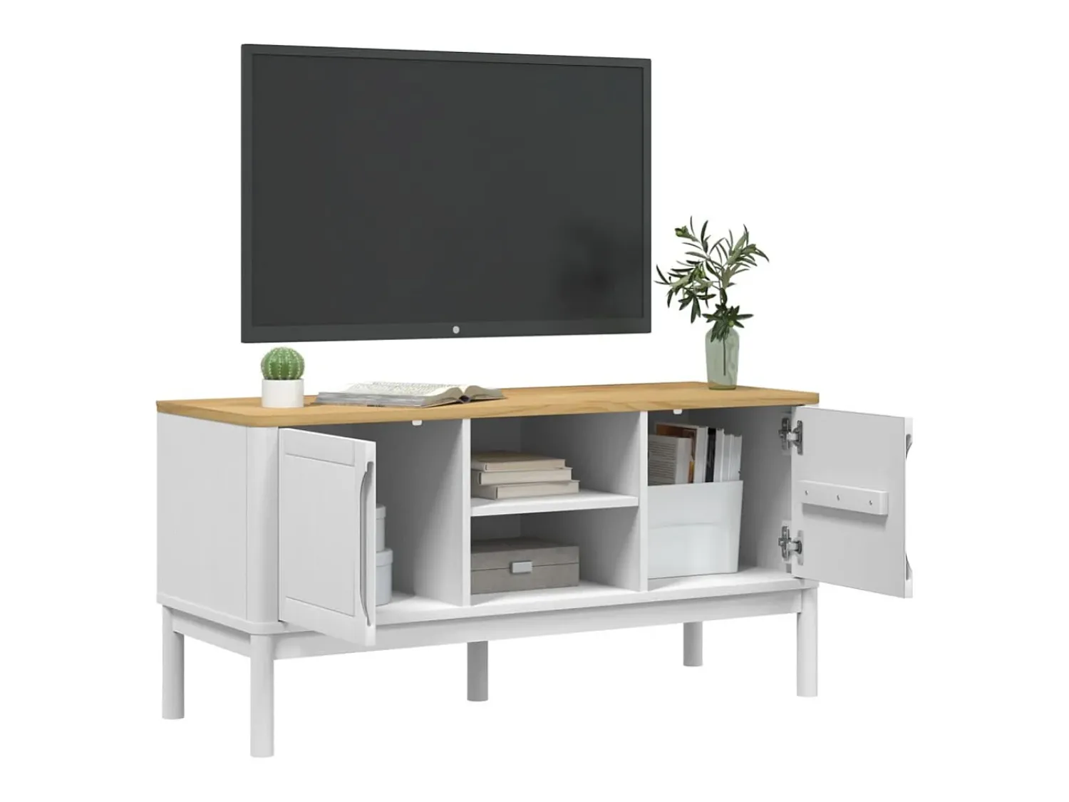 Móvel De Tv| Móvel de TV FLORO 114x43x55 cm madeira de pinho maciça PT297145 Branco
