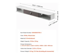 Clearance Móvel de TV Flutuante SucceBuy, Console Multimídia de Parede 140 cm com Espaço de Armazenamento, Branco