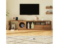 Móvel De Tv*Merax Móvel de TV giratório - 180(+80) x 40 x 51,5 cm - com área para gatos + portas - MDF - natural Natural claro