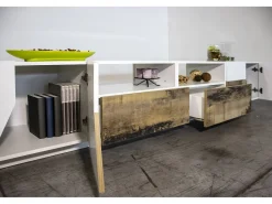Dmora Móvel de TV Gregorio, Aparador baixo de sala com 4 portas, Base de móvel de televisão, 100% Fabricado na Itália, 260x43h46 cm, brilhante e bordo^ Móvel De Tv
