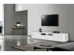 Móvel De Tv|Dmora Móvel de TV Gregorio, Aparador baixo de sala com 4 portas, Base de móvel de televisão, 100% Fabricado em Itália, 260x43h46 cm, brilhante Branco