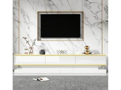 Móvel de TV independente - 200x40x40cm - Móvel baixo com 3 gavetas - Acabamento brilhante - Ideal para sala de estar,^ Móvel De Tv