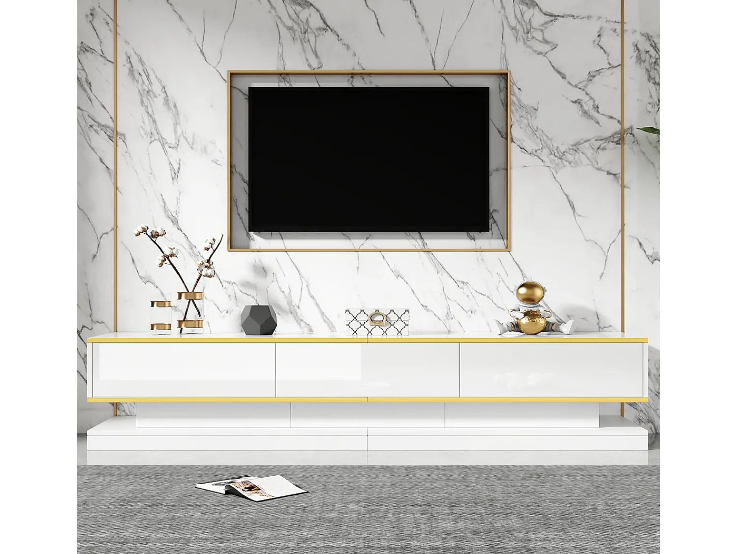 Móvel de TV independente - 200x40x40cm - Móvel baixo com 3 gavetas - Acabamento brilhante - Ideal para sala de estar,^ Móvel De Tv