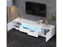Móvel De Tv|Merax Móvel de TV independente - 180 x 40 x 45 cm - com 2 gavetas + 2 armários + LEDs - aglomerado - Branco