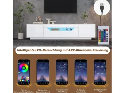 Móvel De Tv|Merax Móvel de TV independente - 180 x 40 x 45 cm - com 2 gavetas + 2 armários + LEDs - aglomerado - Branco