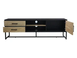 Móvel De Tv*Concept-Usine Móvel de TV industrial DETROIT com arrumação - mate e madeira natural Preto