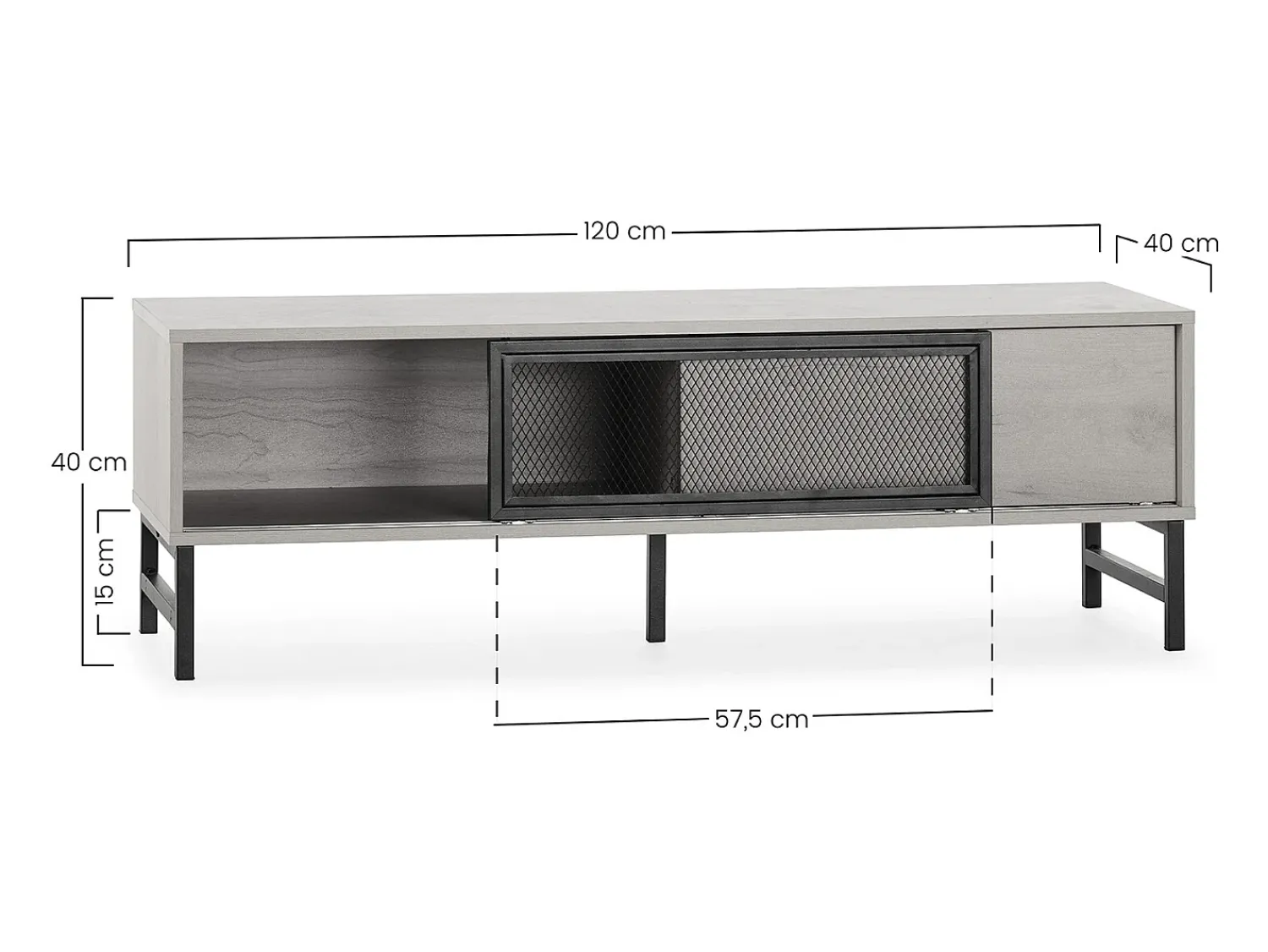 VS Venta-stock Móvel de TV Isis 2 Portas Cor Carvalho e Metal Preto, 120 cm^ Móvel De Tv