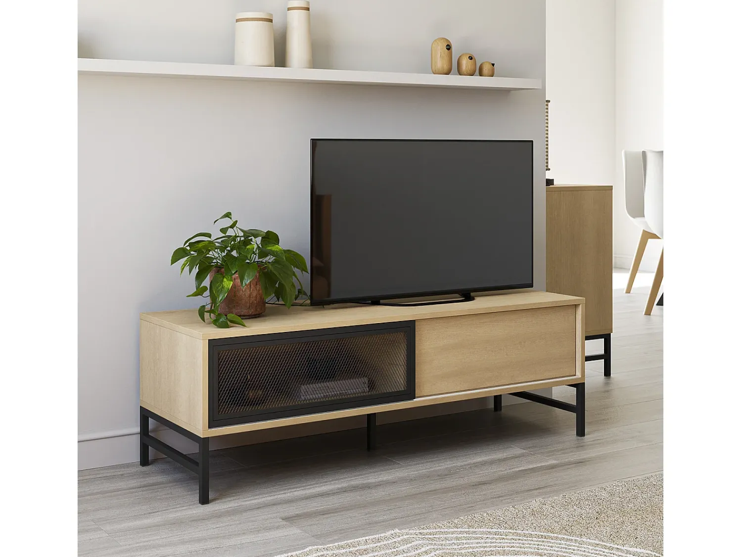 VS Venta-stock Móvel de TV Isis 2 Portas Cor Carvalho e Metal Preto, 120 cm^ Móvel De Tv