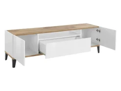 Sale Dmora Móvel de TV Ivan, Aparador baixo de sala com 2 portas, Base de móvel de televisão, 100% Fabricado na Itália, 160x40h47 cm, brilhante e bordo Branco