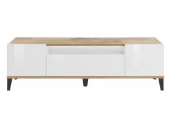 Sale Dmora Móvel de TV Ivan, Aparador baixo de sala com 2 portas, Base de móvel de televisão, 100% Fabricado na Itália, 160x40h47 cm, brilhante e bordo Branco