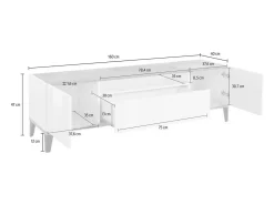 Sale Dmora Móvel de TV Ivan, Aparador baixo de sala com 2 portas, Base de móvel de televisão, 100% Fabricado na Itália, 160x40h47 cm, brilhante e bordo Branco