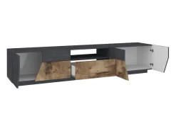 New Dmora Móvel de TV Jacopo, Aparador baixo de sala, Base de móvel de televisão, 100% Fabricado em Itália, 220x43h46 cm, Ardósia e Bordo Castanho
