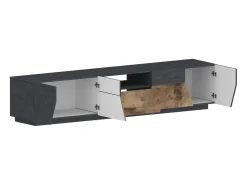 New Dmora Móvel de TV Jacopo, Aparador baixo de sala, Base de móvel de televisão, 100% Fabricado em Itália, 220x43h46 cm, Ardósia e Bordo Castanho