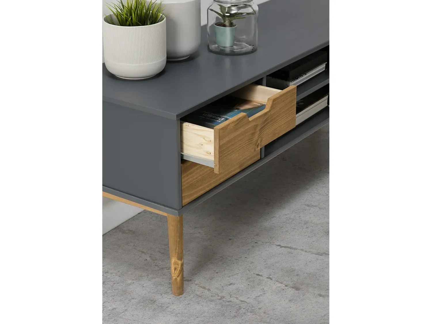 Móvel De Tv|VS Venta-stock Móvel de TV Java 1 Porta e 2 Gavetas Cinza Antracite/Cera, madeira maciça Cinzento