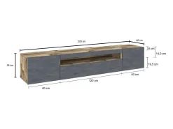 Dmora Móvel de TV Jesse, Aparador baixo de sala com 3 portas, Base de móvel de televisão, 100% Fabricado em Itália, 200x40h37 cm, Bordo e Ardósia^ Móvel De Tv