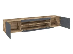 Móvel De Tv|Dmora Móvel de TV Jesse, Aparador baixo de sala com 3 portas, Base de móvel de televisão, 100% Fabricado em Itália, 200x40h37 cm, Bordo e Ardósia, com luz LED Castanho