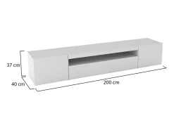 Clearance Dmora Móvel de TV Jesse, Aparador baixo de sala com 3 portas, Base de móvel de televisão, 100% Fabricado em Itália, 200x40h37 cm, brilhante Branco