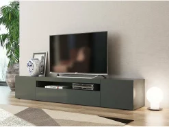 Móvel De Tv|Dmora Móvel de TV Jesse, Aparador baixo de sala com 3 portas, Base de móvel de televisão, 100% Fabricado em Itália, 200x40h37 cm, Antracite brilhante Preto