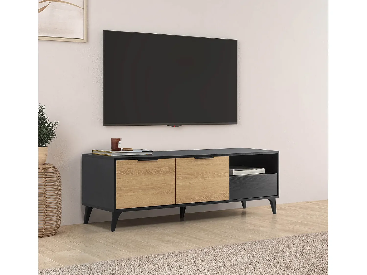 Móvel De Tv*VS Venta-stock Móvel de TV Kalma 2 portas 1 gaveta cor /carvalho Preto